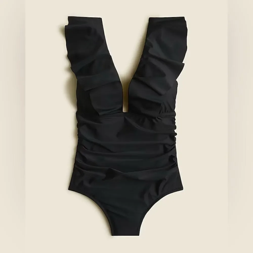 NWT J CREW Ruched ruffle one-piece swimsuit in black